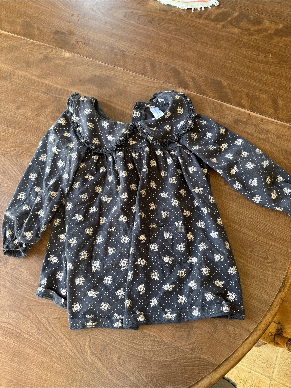 Girls Quilted Floral Long-Sleeve Dress - Navy